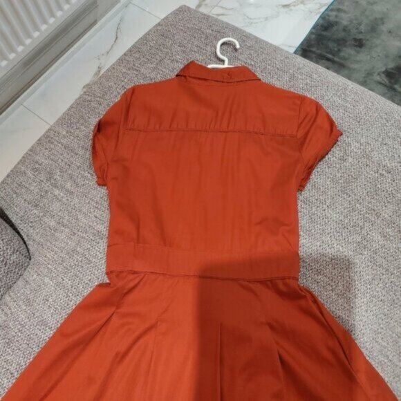Banana Republic Red Orange Cuffed Button Down Vintage Inspired Dress - Picture 11 of 16